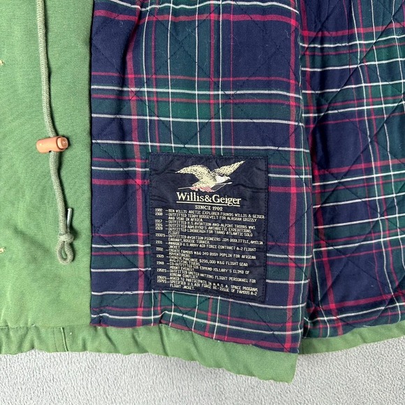 Willis Geiger Jacket Mens Large Green Leather Elbow Patch Field Chore Safari - Picture 12 of 16